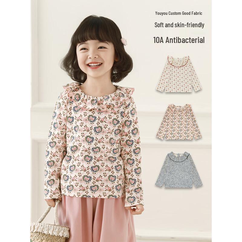 Youyou Girls  Retro Floral Antibacterial T-shirt 160 cm