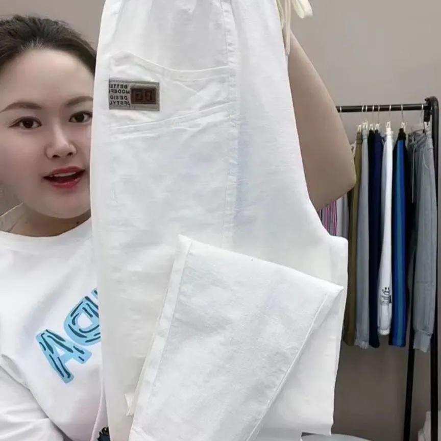 Women's Summer Vintage Thin High Waist Harem Pants Loose Cotton Linen Pants Straight Casual Pants