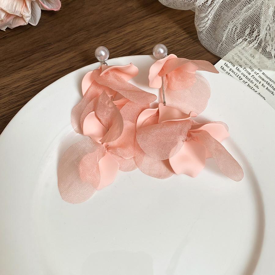 Acrylic Chiffon Flower Fringed Earrings Fashion Super Fairy Stud Earrings High Sense Sweet Fresh Earrings