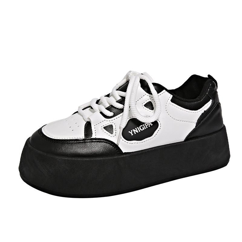 Little White Shoes for Women In Autumn and Winter 2025 New Round Head Thick Sole Heightening Board Shoes Versatile Leather Lace-up Fashion Single Shoe