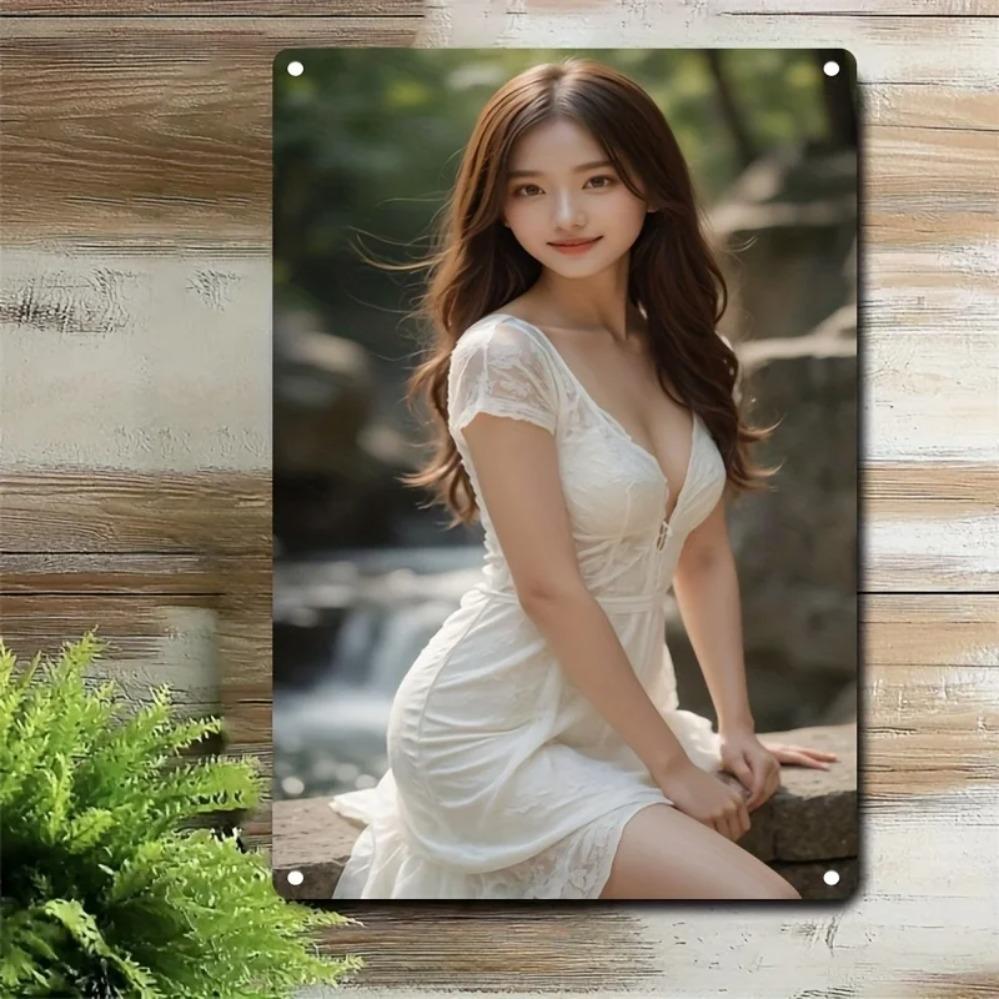 Vintage Metal Wall Art Lace Dress Sign, Romantic Home Decor for Bedroom Cafe Bar