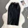 Autumn And Winter Retro Temperament High Waist Thin Package Hip Single-Breasted Long Section Open Washed Leather Half-Body Skirt