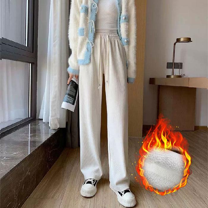 [European Cotton Lint Composite] Velvet Wide-leg Pants Women's Autumn and Winter Thin Straight Tube Thickened Drape Casual Sweatpants