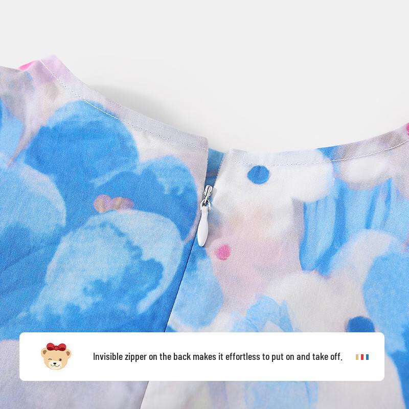 Classic Teddy Girls' French Floral Short Sleeve Princess Dress