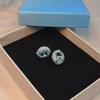 European & American Ocean Blue Sapphire Stud Earrings, Fully Diamond Inlaid, Niche Design, Simple & Elegant Egg-Shaped Earrings for Women