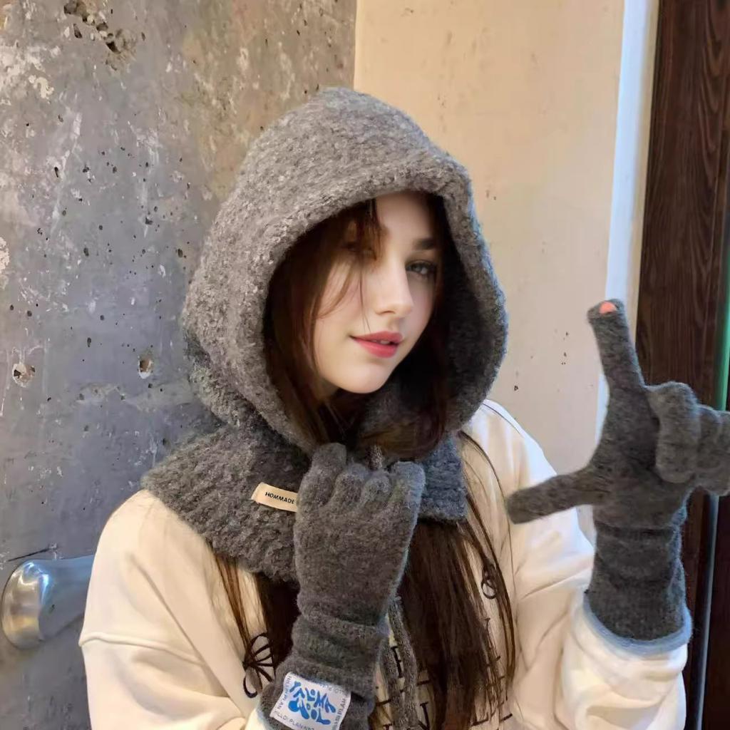 Korean Version of Balaclava Women's Autumn and Winter Hat Scarf Integrated Fashionable and Versatile Knitted Warm Ear Protection Hat