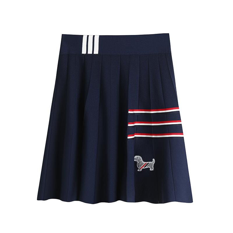 

Лето Осень Женщины Вязаный свитер Плиссированная юбка Милая школьная одежда для девочек Вышитая собака Мини короткая юбка One Size темно-синий