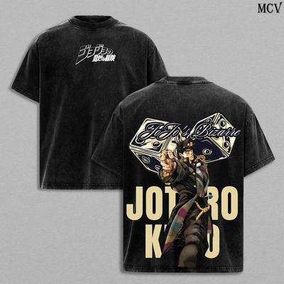 T-shirt Anime JoJo's Bizarre Adventure Kujo Jotaro Vintage Lavato T-shirt Uomo Unisex Abbigliamento Manica Corta Cotone Magliette Top