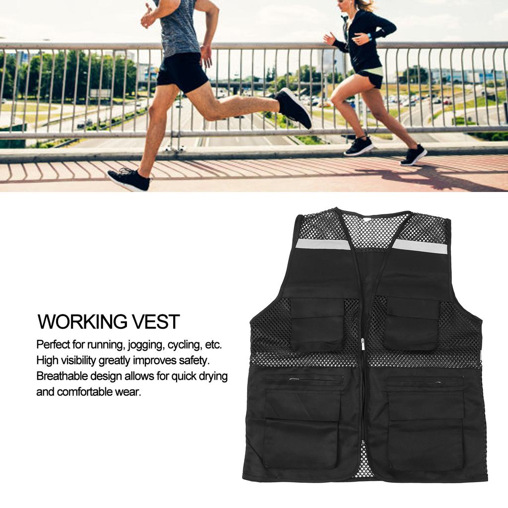Reflective Working Vest Multiple Pockets Mesh Design High Visibility Breathable Safety Vest with Reflective Strips