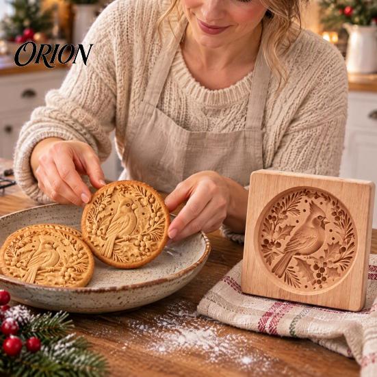 DIY Holiday Biscuit Cutters Woodland Animal Cookie Mold, Durable Wooden with 3D Relief Rustic Party Favors Patterns Cutter, Handmade Decorative Stamps