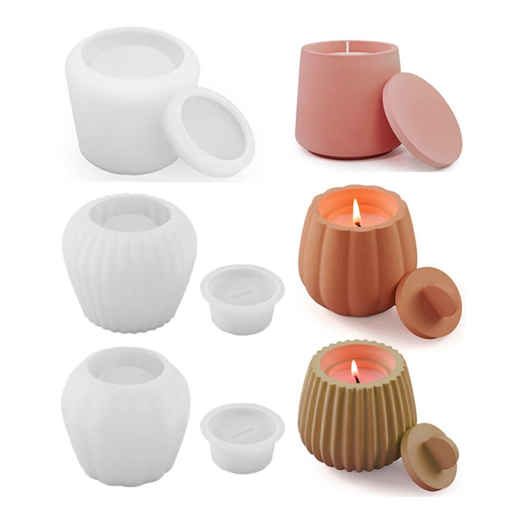 3 Sizes Round Candle Jars Silicone Mold DIY Handmade Reusable Cement Concrete Candle Cup Holder Flower Pot Wax Box Making Molds