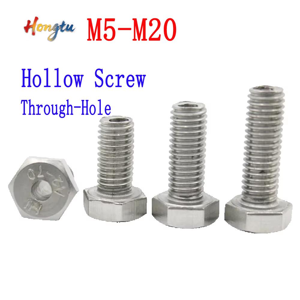 304 Stainless Steel Through Hole Hollow Screw M4 M6 M8 M10 M12 M14 M16 M20 Outer Hexagonal Bolt Mask Machine Thread Fastener