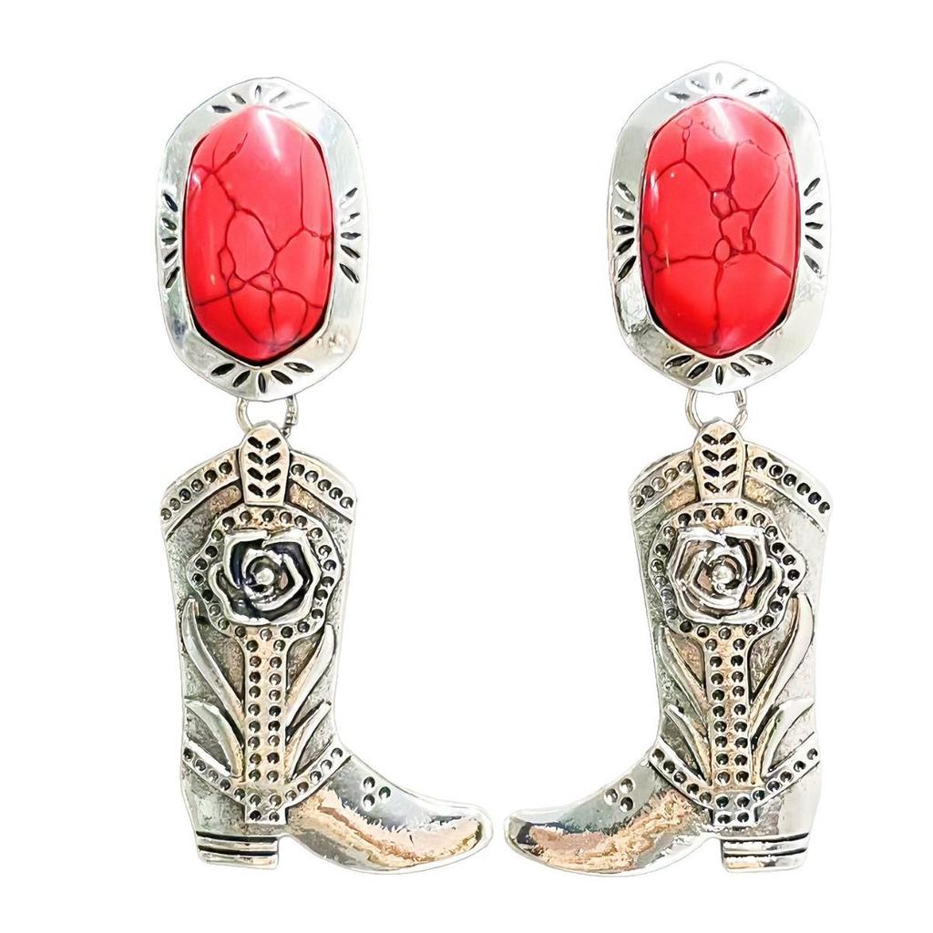 Western Cowboy Retro Turquoise Alloy Earrings - European & American Style