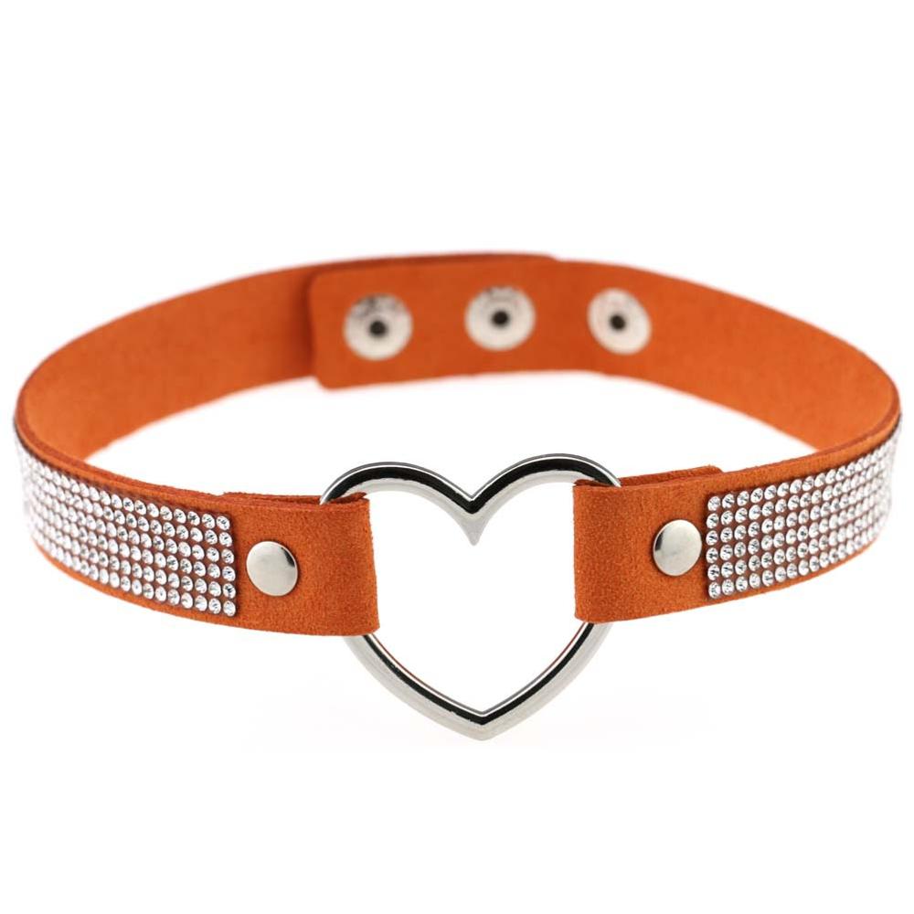 Black Leather Heart Rhinestone Choker Necklace Women Crystal Choker  Statement Chocker Collar Fashion Jewellery