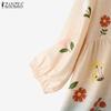 ZANZEA Damen Lässig Umlegekragen Locker 3/4 Ärmel Print Bluse