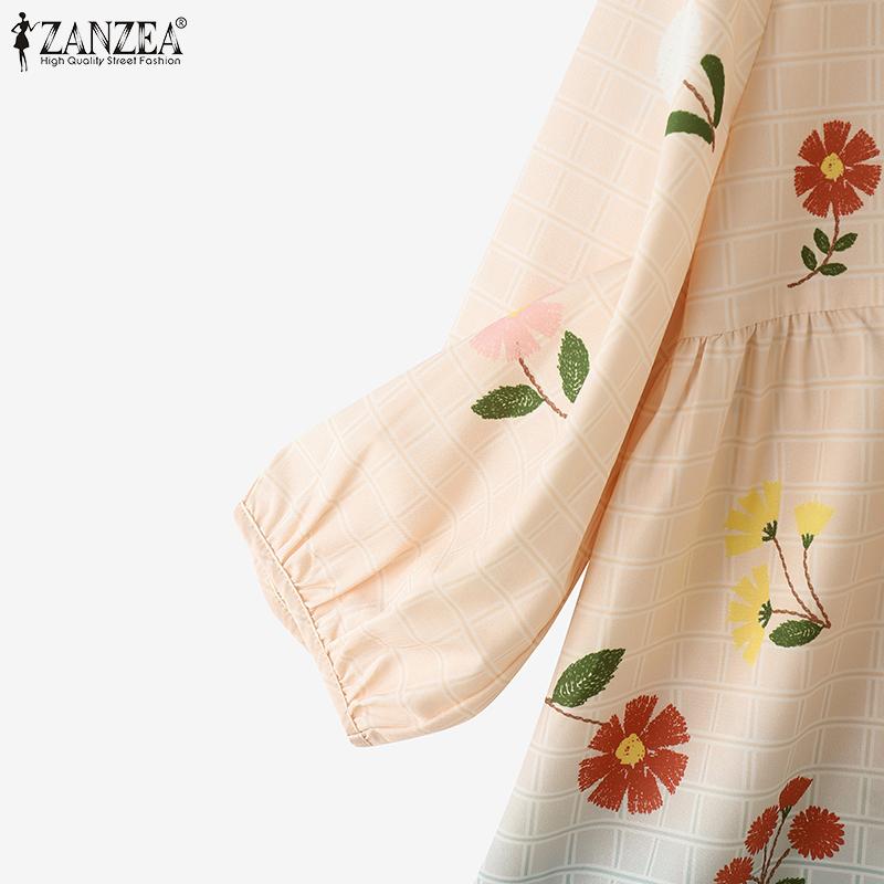 ZANZEA Damen Lässig Umlegekragen Locker 3/4 Ärmel Print Bluse