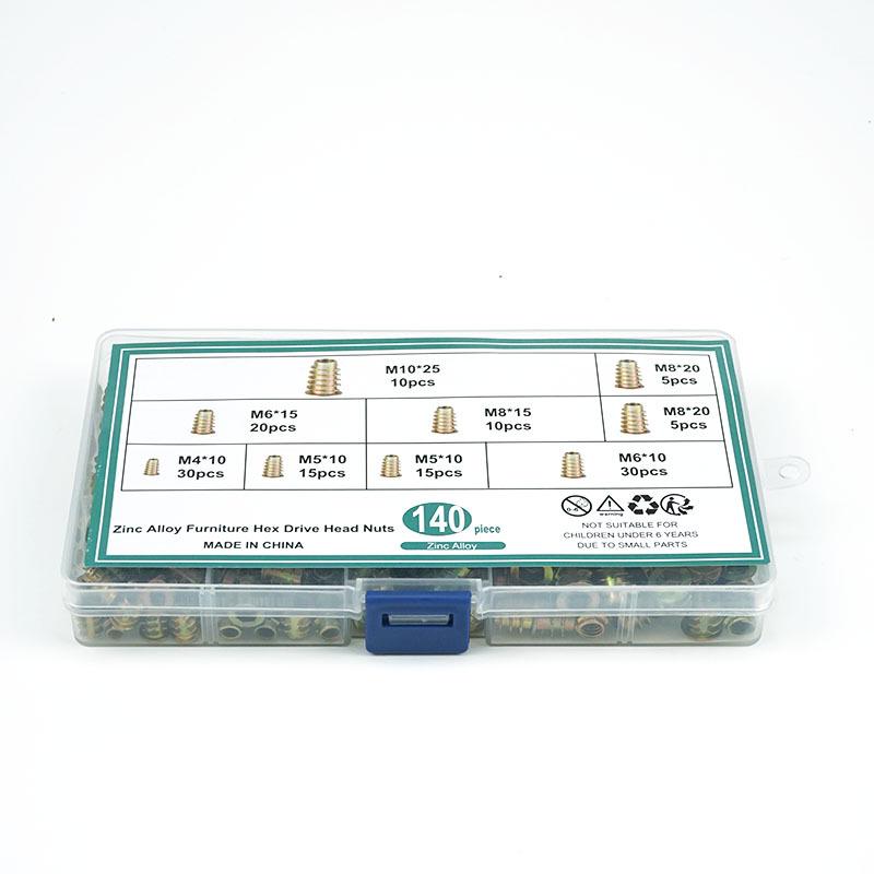 140PCS Zinc Alloy T-Shaped Trapezoidal Nuts with Washers - Internal & External Threads Pre-embedded Set