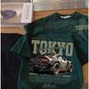 Kids Short Sleeve T-Shirt, Japanese Style, Cartoon Car Print, Casual Versatile Summer Top for Boys