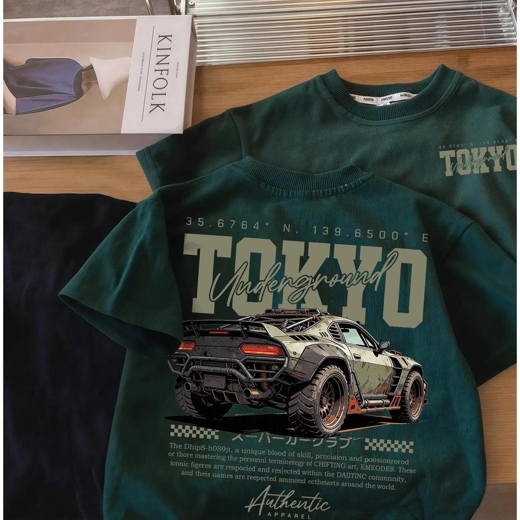Kids Short Sleeve T-Shirt, Japanese Style, Cartoon Car Print, Casual Versatile Summer Top for Boys