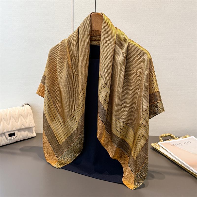 

Простой клетчатый принт, имитация шелка, печать, большой квадратный платок, шелковый платок, шаль, головной платок, пляжный платок, шарф для защиты шеи, декоративный женский платок 90*90cm