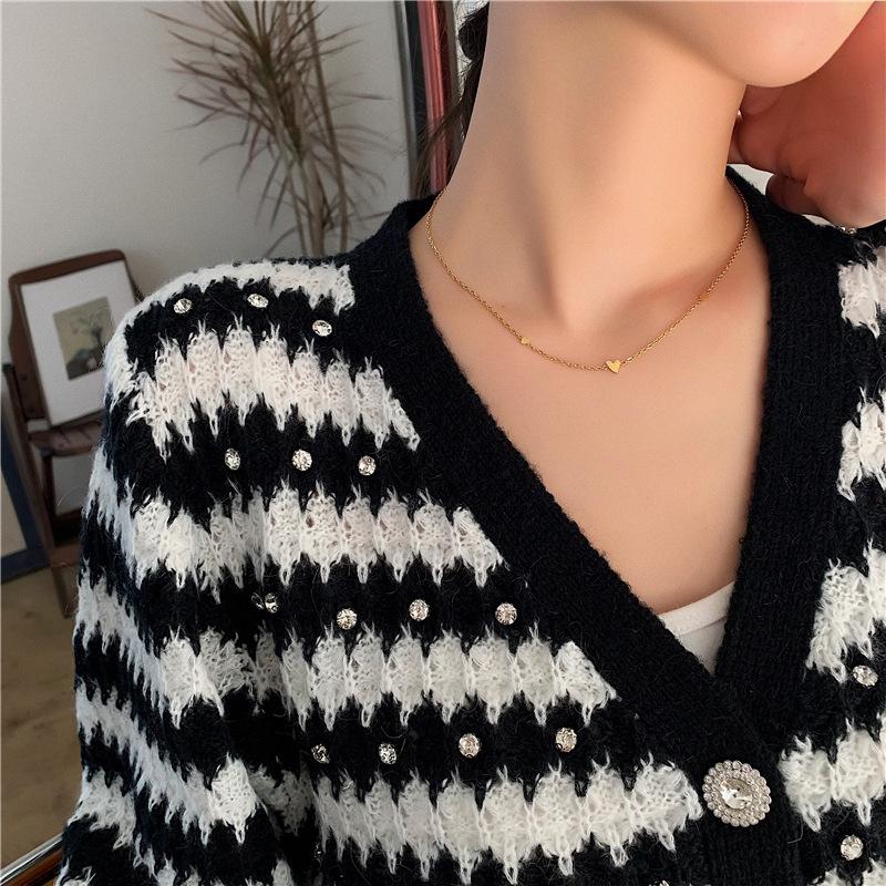 Elegant Titanium Steel Necklace with Three Small Hearts - Women's Fashionable and Delicate Clavicle Chain