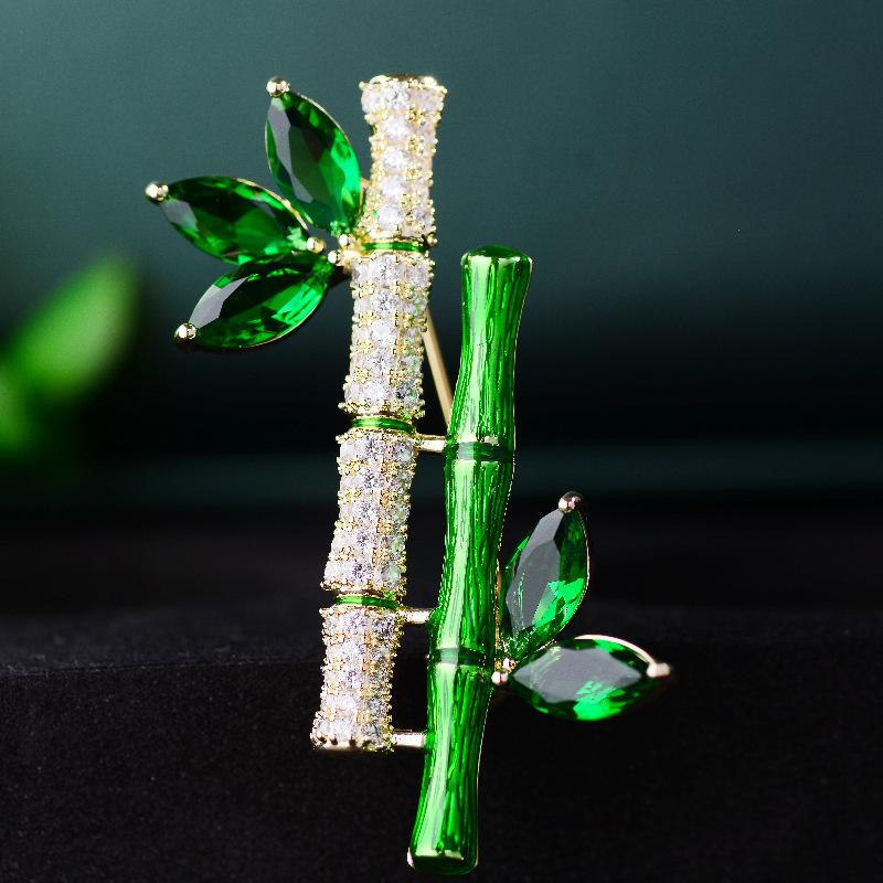 Chinese style gentleman bamboo green dripping bamboo pin temperament simple high-end men s and women s Guochao brooch commuter style