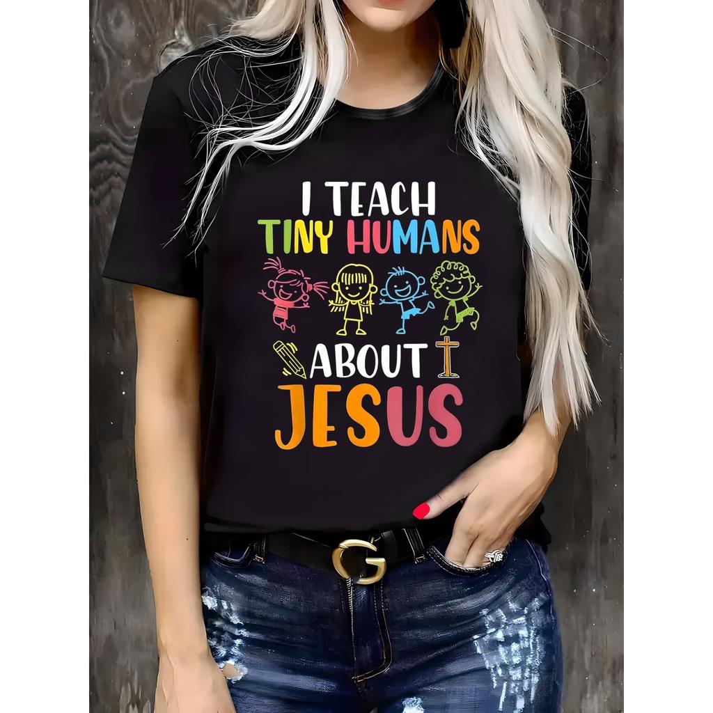 Print Women's Casual T-Shirt, Round Neck, Short Sleeved, Slightly Elastic Fabric, Comfortable Top for All Seasons Women Clothes T31