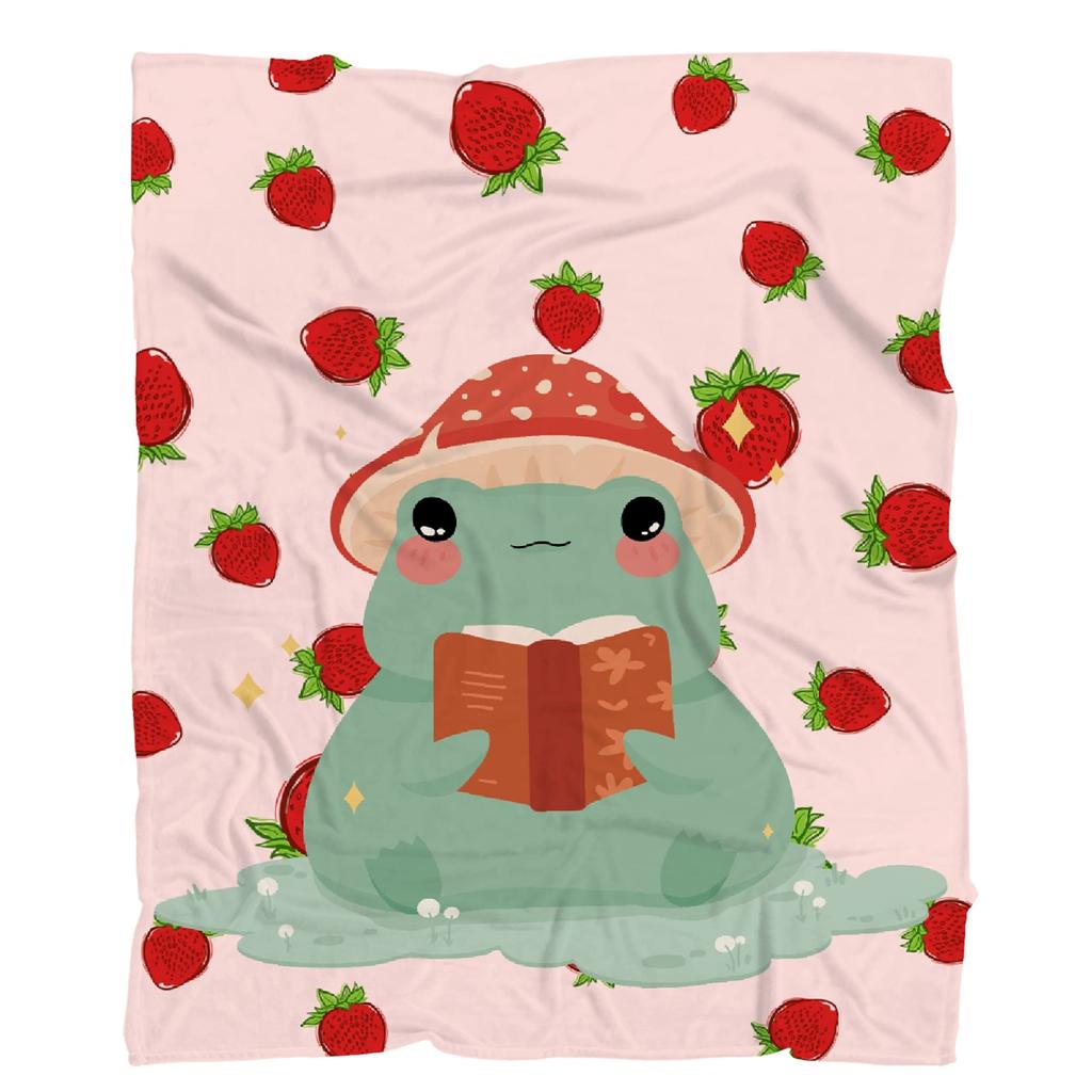 Cartoon Frog Mushroom Blanket Lovey Green Animal Flannel Throw Blankets for All Season Botanical Plush Soft Bed Sofa Blanket