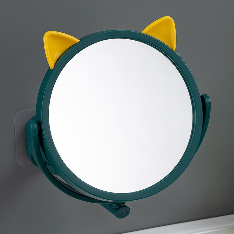 Cartoon Cat Ear Suction Cup Rotatable Makeup Mirror - High-Definition Bathroom Vanity Mirror