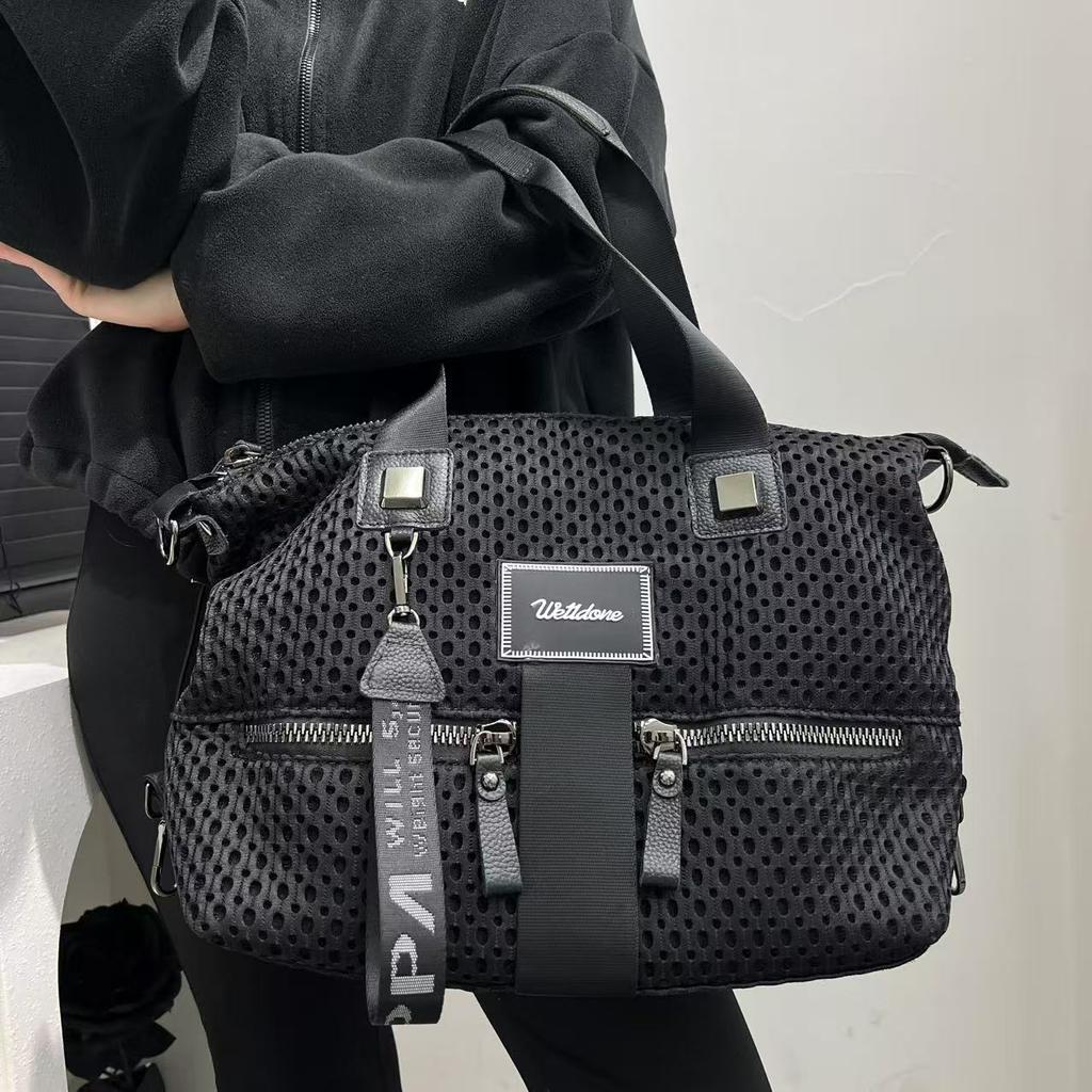 Mesh Personalized Splicing Multi-Pocket Tote Bag Large Capacity Simple And Versatile Oblique Span Bag