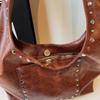 Oil Wax Leather Retro Rivet Shoulder Bag Y2K Motorcycle Bag Simple Locomotive Pack  Girls