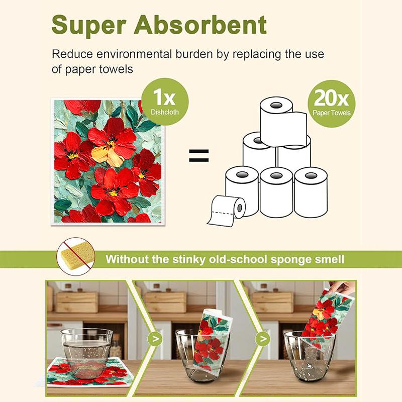 6pcs Natural Wood Pulp Cotton Sponge Cloths, Super Absorbent & Quick-Drying Reusable Dishcloths for Kitchen Cleaning