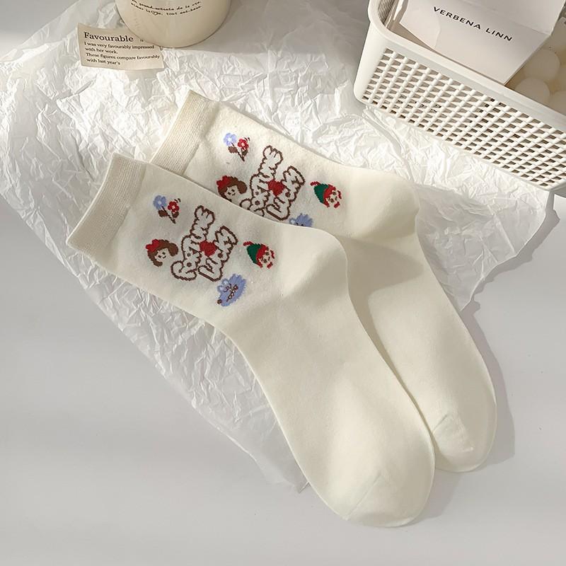 

Socks Pure Cotton Tube Socks Cute Girl Sweet College Style Cartoon Cotton Sweat-Absorbing Deodorant Stockings Women One size