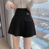 Black White Pleated Skirts Casual Slim College Women Korean Elastic High Waist Mini Metal Letter D A-line Skirts Clubwear