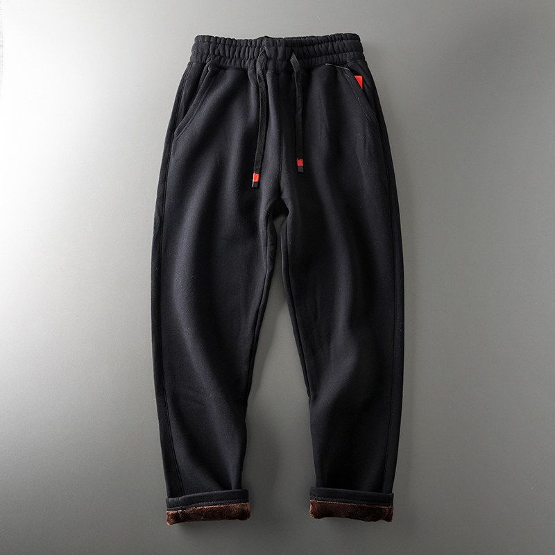 Foreign Trade Tail Order Cut Label Winter Fleece-Lined Casual Men s Pants Black 3XL