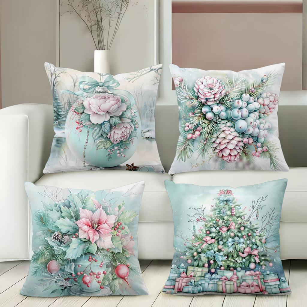 Christmas Floral Patterned Decorative Throw Pillows Polyester pillowcase, sofa decorative cushion cov Headboard Pillow