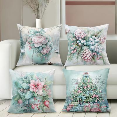 Christmas Floral Patterned Decorative Throw Pillows Polyester Pillowcase, Sofa Decorative Cushion Cov Headboard Pillow