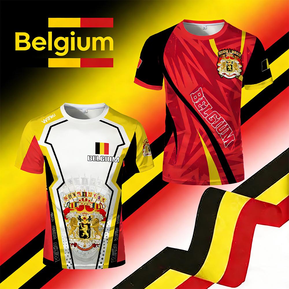 Belgian Flag Print T-shirt Belgium Emblem Graphic Breathable Quick-drying Football Jersey Men's Women's Casual Streetwear
