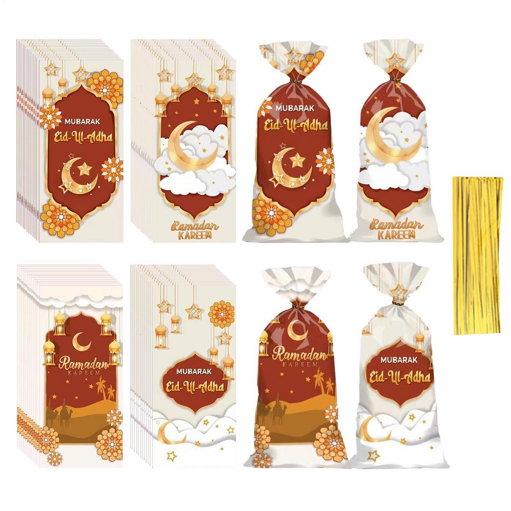 

50 шт. 2025 Ид Мубарак подарочные пакеты пластиковые конфеты печенье мешок Рамадан Карим Декор исламские мусульманские принадлежности для вечеринок Ид подарочные пакеты Other