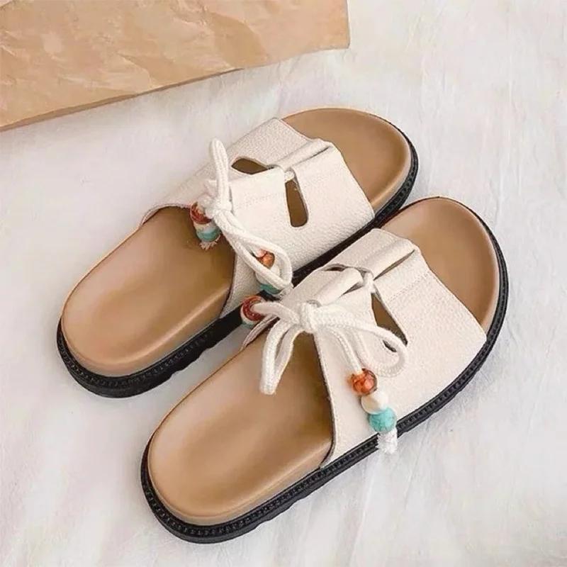 

Fashion Flats Women Slippers Casual Cozy Shoes Fashion Dress Woman Sandals Summer 2025 Walking Beach Flip Flops New Sandalias De Mujer 40 бежевый