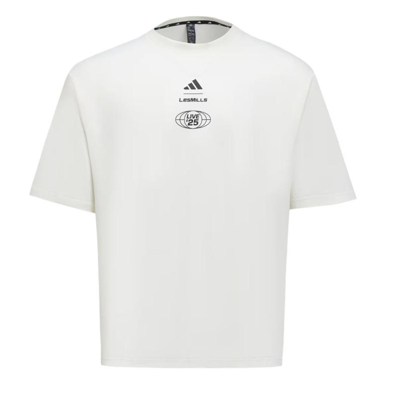 adidas × Les Mills Unisex Letter Print Crew Neck Loose Fit Short Sleeve T-Shirt Cloud White KF8844