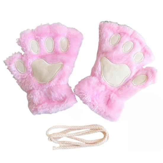 Women Cat Paw Gloves Cute Fuzzy Warm Half Finger Gloves Winter Plush Animal Paw Gloves for Girls Teens Cosplay Costume Parties Daily Wear