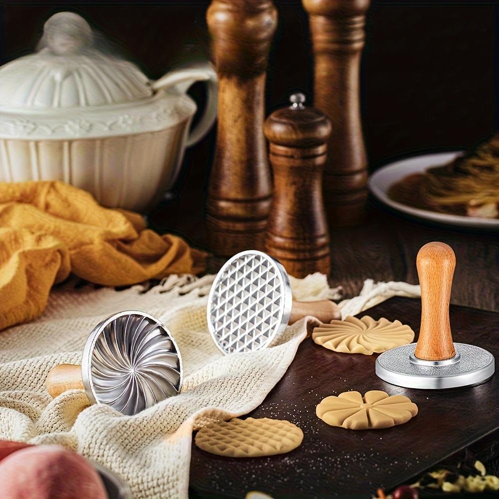 [Zinc Alloy Cookie Stamp] 1pc Zinc Alloy Cookie Stamp Mold with Floral Swirl Pattern | Ergonomic Handle Precision Baking Tool for Cookies, Cupcakes