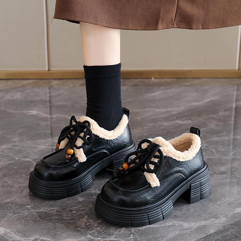 TUINANLE Winter Women's Furry Loafer Shoes, Warm Plush Lined Slip-on Flat Boots, Casual Fur Ankle Booties