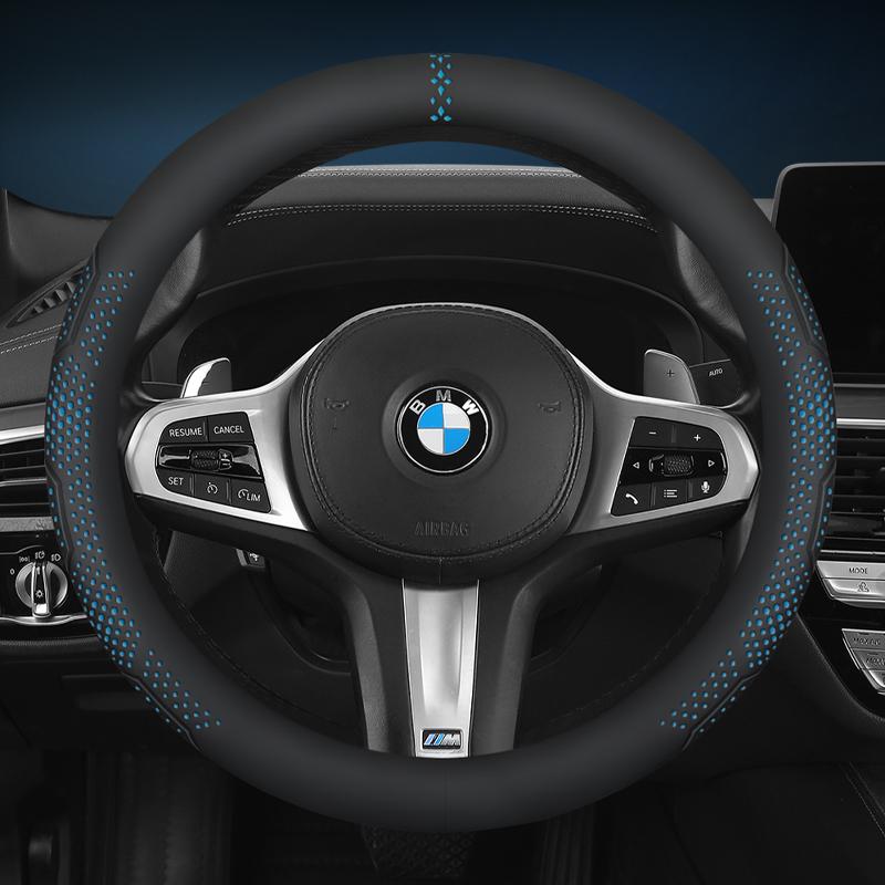 Universal Car Steering Wheel Cover 14.5-15 Inch, 3D Textured Non-Slip Design with Breathable Napa Leather