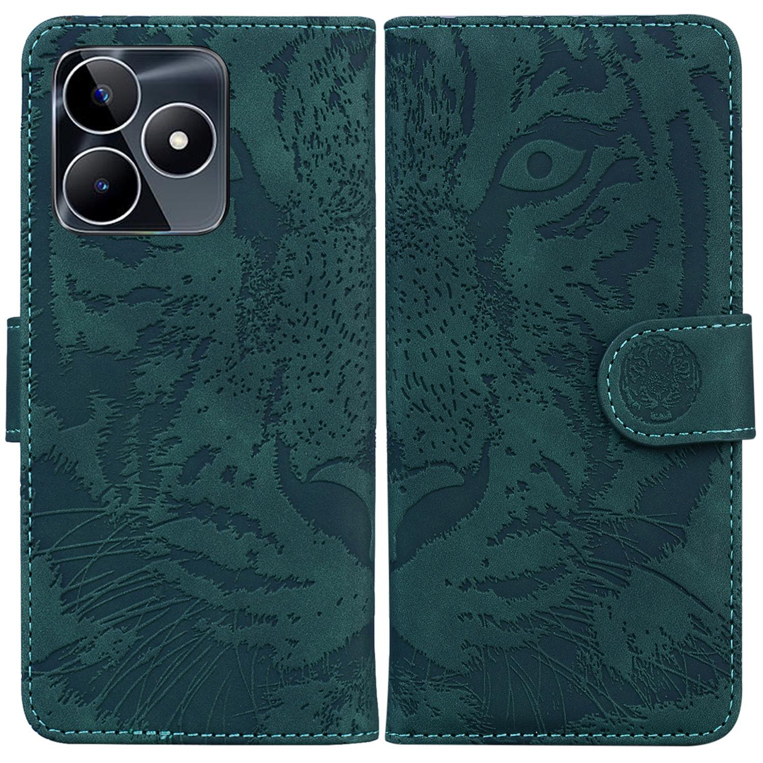 

For Realme C53 (Global)/C53 (India)/C51/Narzo N53 4G Tiger Imprint Wallet Phone Case PU Leather Stand Cover Green