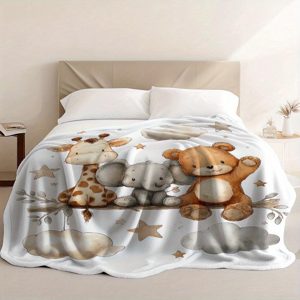 VIKAMA Cartoon Forest Animal Print Blanket, Soft And Warm, Washable, For Bedroom, Living Room Sofa And Afternoon Nap Blanket