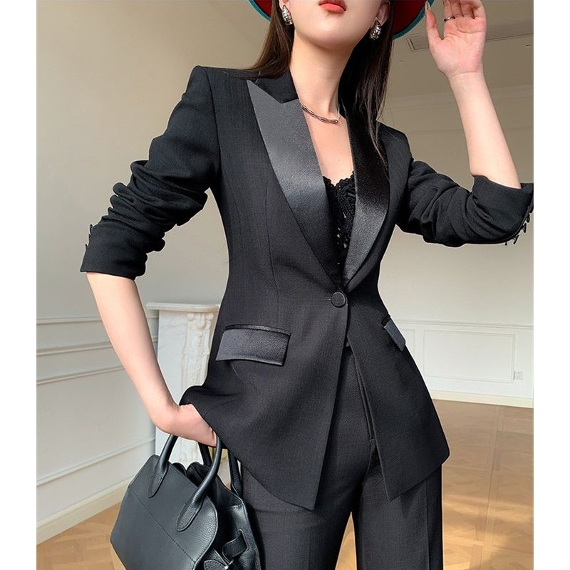 

Black Suit Set Women 2025 Spring & Fall New Arrival Fancy Business Temperament Goddess Temperament Big Brand Two-Piece Suit Black suit XXL