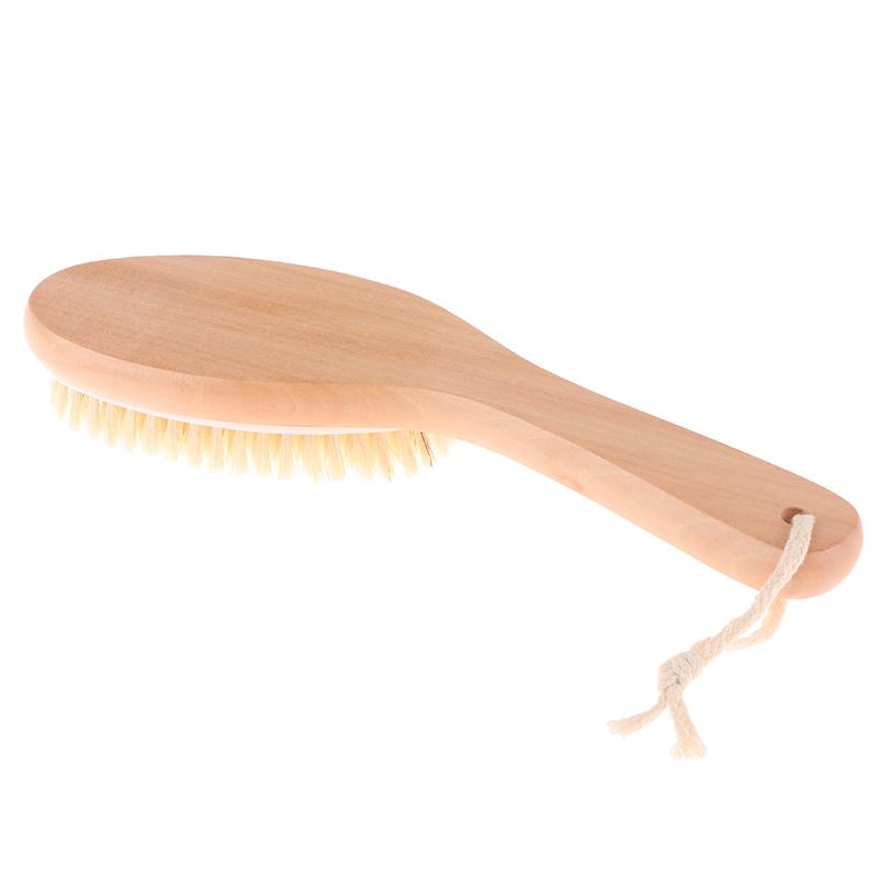 Wood + Bristle Full Body Natural Bristle Dry Skin Exfoliation Brush Massager Cleaner Scrubber