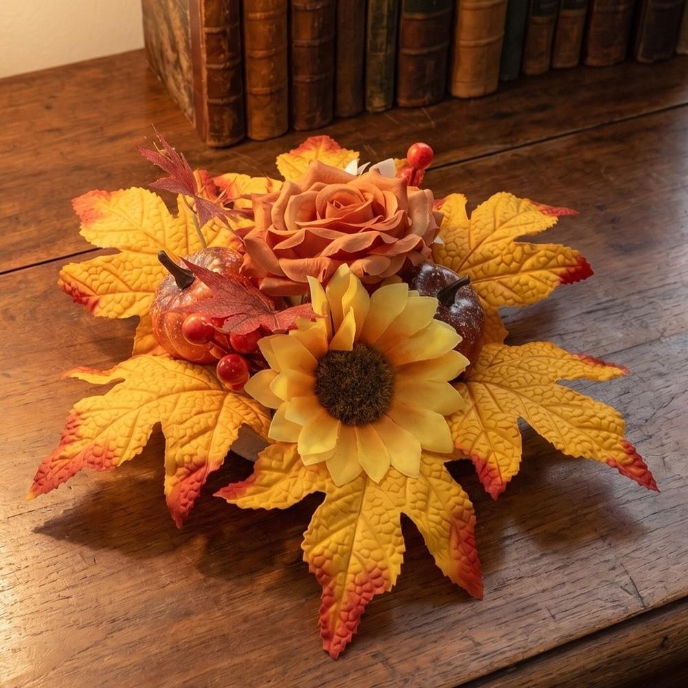 Rustic Style Autumn Sunflower Wreath Ornament Simulation Candle Holder  Doorway Decoration
